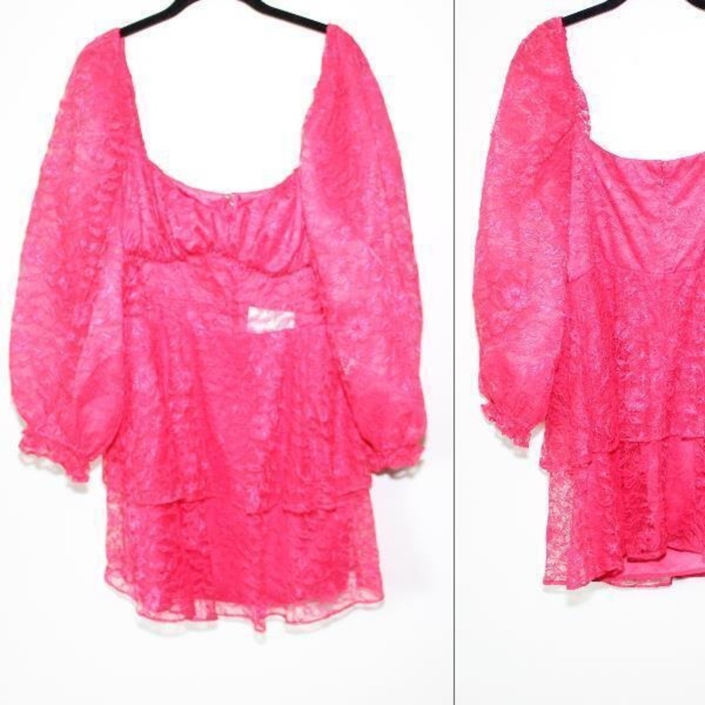 NEW Majorelle x Revolve Brielle Lace Blouson Sleeve Mini Dress Pink XL Date Nite - Picture 11 of 12